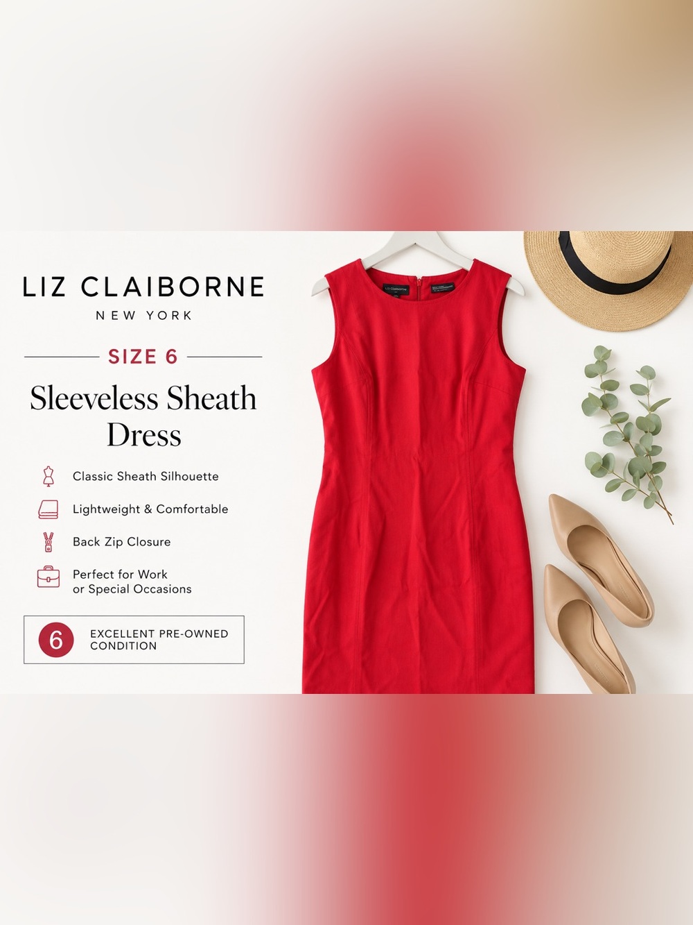 LK Bennett Red Sleeveless Sheath Dress